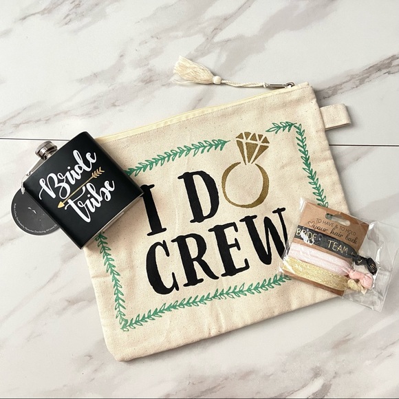 Handbags - "I DO CREW" Canvas Survival Bag, Flask & Hair Ties